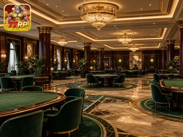Tampilan meja baccarat 77rp dengan dealer live